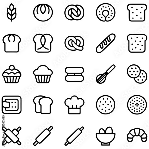 Bakery and pastry icon set minimalist line art vector design perfect for cafe menus and food-related apps