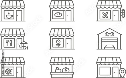 Small Business Storefront Line Icons Set