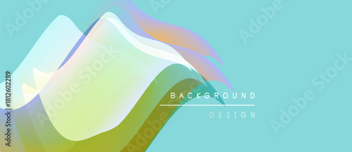 Abstract waves overlap, creating vibrant gradients. Light blue backdrop complements flowing shapes, text reads background design.