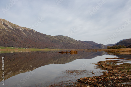 mountain landscape with lake and mountains