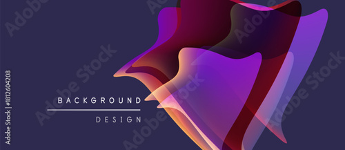 Abstract shapes overlap, creating vibrant gradients. Purple dominates background, with pinks, blues blending seamlessly. Modern design element.