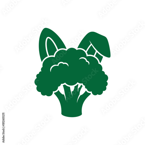 Green broccoli with rabbit ears vector symbol for healthy eating and vegan lifestyle isolated on white background