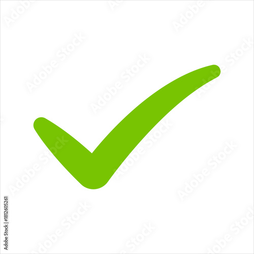 Green check mark hand drawn illustration on white background symbol