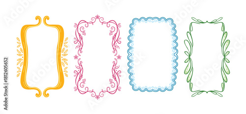 Set of four colorful hand drawn decorative frame