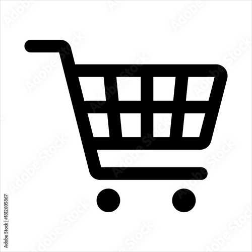 Simple black and white shopping cart icon for e commerce and retail