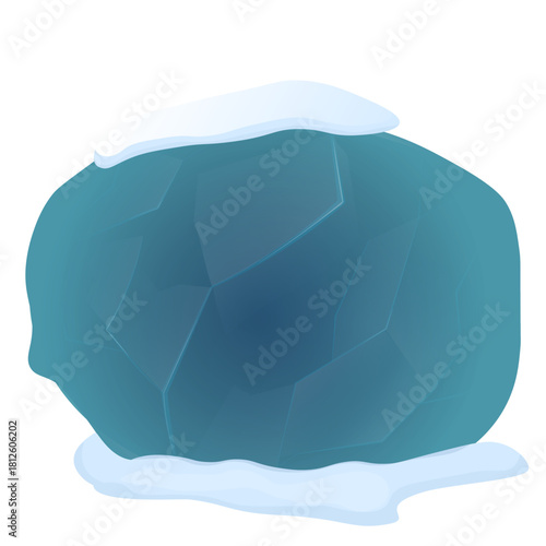 Glacial . A round block of ice covered with snow. Dark ice. Winter. Vector. Isolated on a white background.