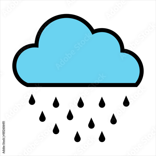 Simple vector illustration of a light blue rain cloud with black outline
