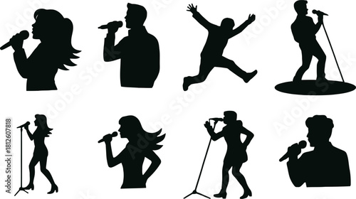 Silhouette singers performing on stage various poses and expression collection