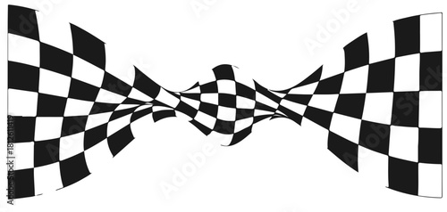  A striking hourglass silhouette features a continuous black and white checkerboard pattern that twists inward, creating a captivating optical illusion. Ideal for art, design