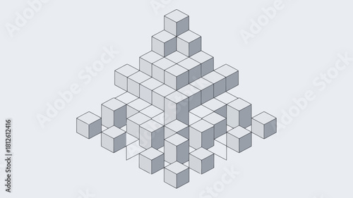 3d geometric cube structure forming a pyramid shape with a perspective illusion