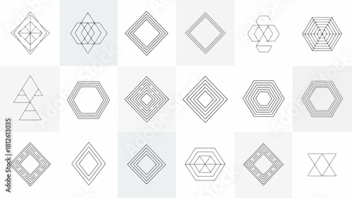 Geometric patterns and abstract shapes with clean lines and symmetrical designs on