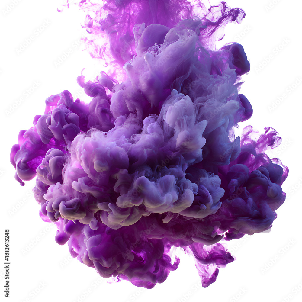 Fototapeta premium Swirling Purple Smoke Explosion Isolated