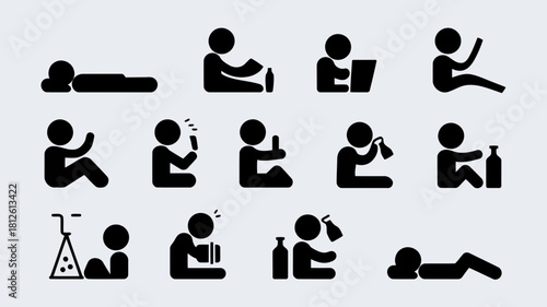 Set of icons depicting various activities such as sleeping, reading, working on a laptop, and exercising