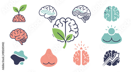 Collection of Brain and Mental Health Icons.