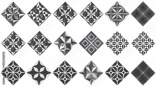 Collection of intricate geometric patterns showcasing various symmetrical designs and artistic motifs