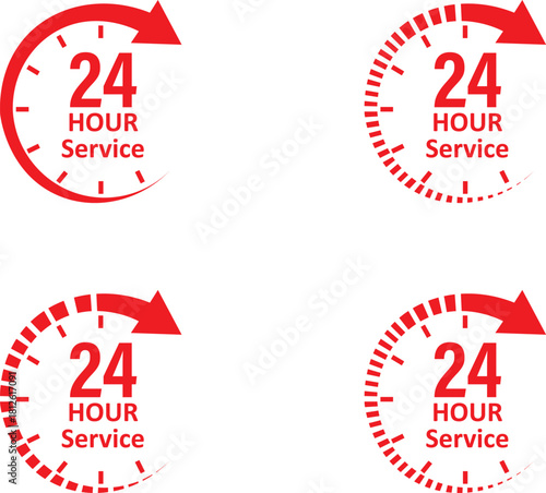 24 hours service clock icon vector set 24h open all day service concept 24 hours service 