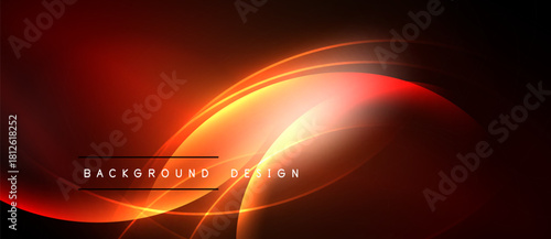 Abstract red design. Glowing curves create dynamic visual effect. Dark background emphasizes bright shapes, modern aesthetic.