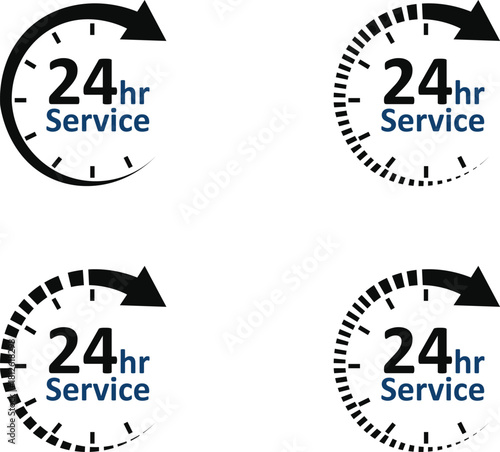 24 hours service clock icon vector set 24h open all day service concept 24 hours service 