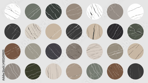 Collection of circular patterns with various textures and colors, showcasing different wood grain designs and abstract linear motifs