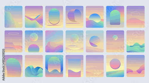 Collection of abstract colorful gradient artworks with soft pastel hues and smooth transitions