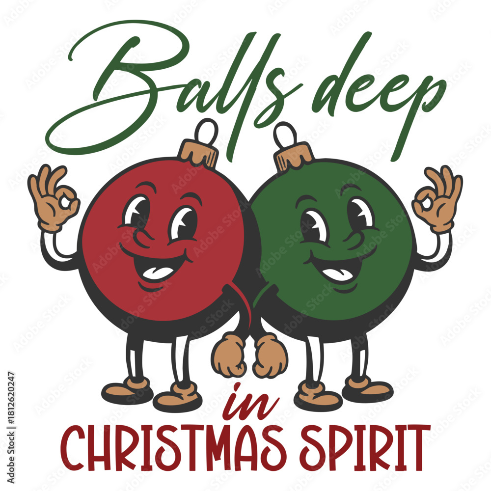 Naklejka premium Balls Deep In Christmas Spirit - Retro Christmas Illustration