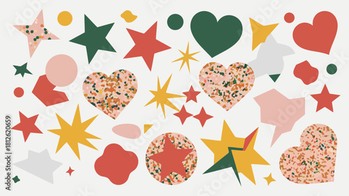 Colorful hearts, stars, and shapes scattered on a