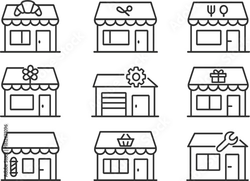 Small Business Storefront Icons – Line Style Vector Set