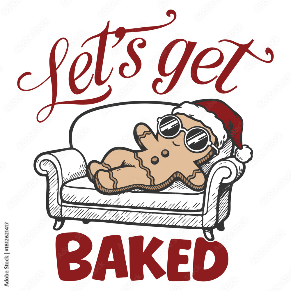 Naklejka premium Let's Get Baked - Retro Christmas Illustration
