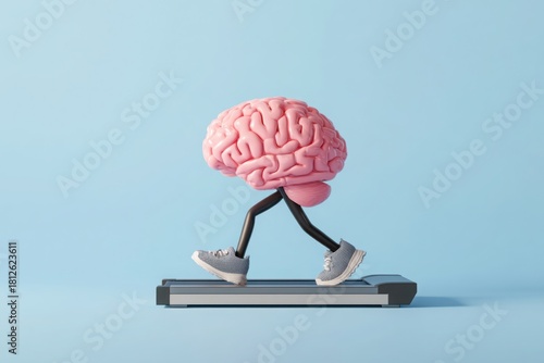 Wallpaper Mural A pink human brain with legs and sneakers walks on a treadmill Torontodigital.ca