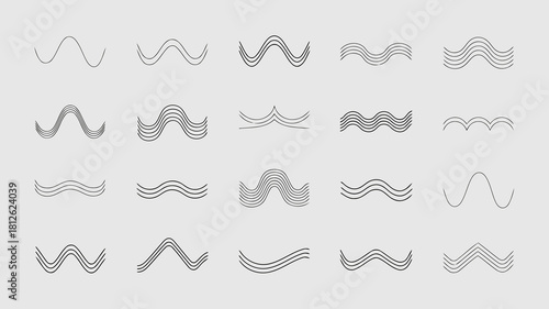 Collection of various abstract black and white wavy line designs and patterns