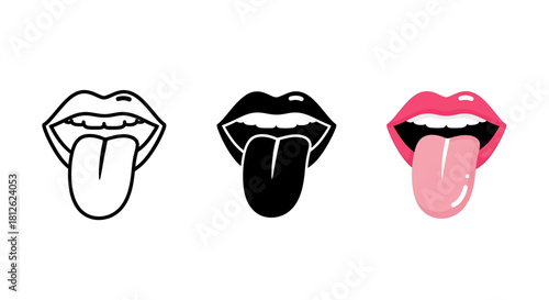 Set of three stylized mouth icons sticking out tongue isolated on