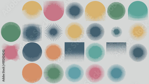 Colorful abstract dots and circles with various textures and patterns in a playful and vibrant design
