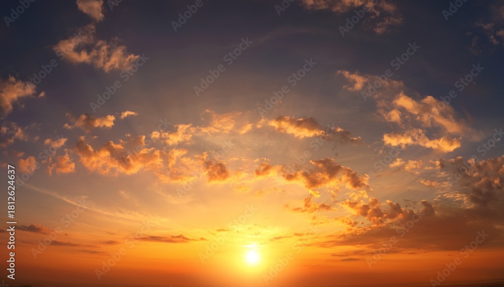 Fototapeta premium Panorama Of Orange Sunset Sky With Bright Sun