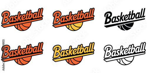 Basketball swoosh designs with vintage script text and grunge effect, vector illustration, sports and athletic theme, digital graphic for apps, websites, posters, merchandise
