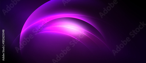 Abstract purple glow, curved lines create dynamic light effect. Dark background emphasizes vibrant central illumination.