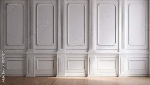 White Empty Interior In Classic Style The Light Wall Is Decorated With Moldings Background Modern Rendering Of An Architectural Interior 3D Render Illustration Mock Up