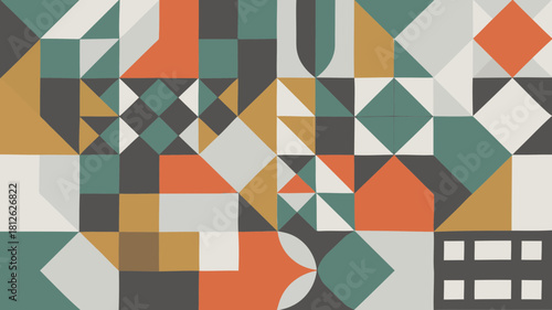 Geometric abstract colorful pattern with squares and rectangles in various colors and shapes