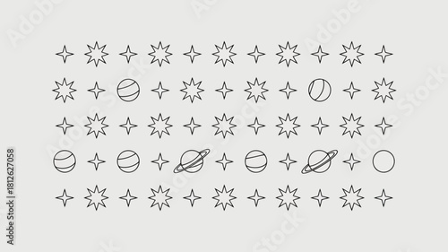 Collection of various planets and stars with different designs and patterns, suitable for educational and decorative purposes