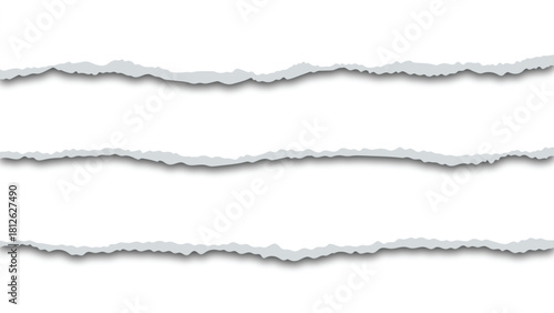 Three horizontal strips of torn paper with ragged edges and subtle drop shadows, for graphic design use vector illustration