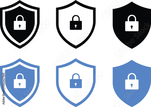 padlock icon set black icon security lock protection lock sheild