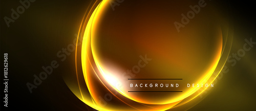 Abstract golden lines create flowing shapes. Dark background emphasizes bright curves, modern design element. Simple text reads background design.