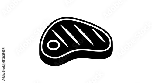 Baked steak design black white icon