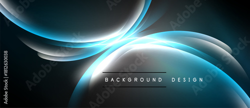 Abstract flowing lines create luminous effect. Dark background emphasizes bright curves, modern design element. Simple text reads background design.