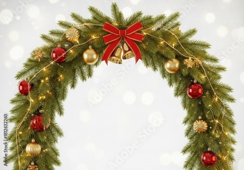 Festive christmas garland arch with ornaments and lights