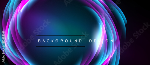 Abstract vibrant design features concentric glowing circles. Blue, purple, pink hues create dynamic visual effect. Text reads background design.