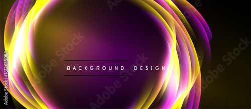 Abstract vibrant layers create flowing light effect. Purple, yellow hues dominate design, offering modern feel.