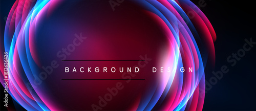 Abstract design features vibrant concentric circles. Colors blendpurple, blue, pinkcreating luminous effect. Modern, dynamic composition.