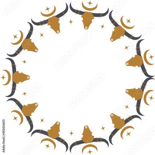 Skull witchy round frame. Vector tribal witchcraft template with empty space for your text