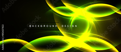 Abstract neon lines form dynamic curves. Bright yellow, green hues contrast dark background. Modern design element, vibrant energy.