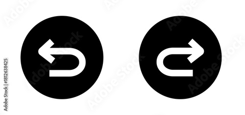 undo and redo button icon. white back and forward arrow icon inside black circle